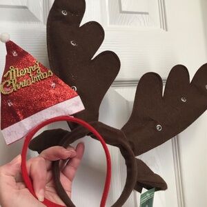 Christmas Light Up Headbands Dog or Child Red hat n Antlers with on/off function